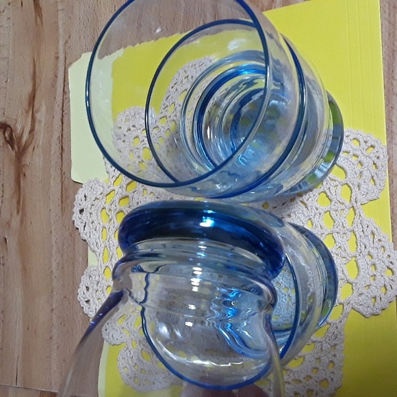 Vintage Libbey Set of 4 Lt Blue Azure Wide Mouth Stackable Glasses. - Picture 6 of 10